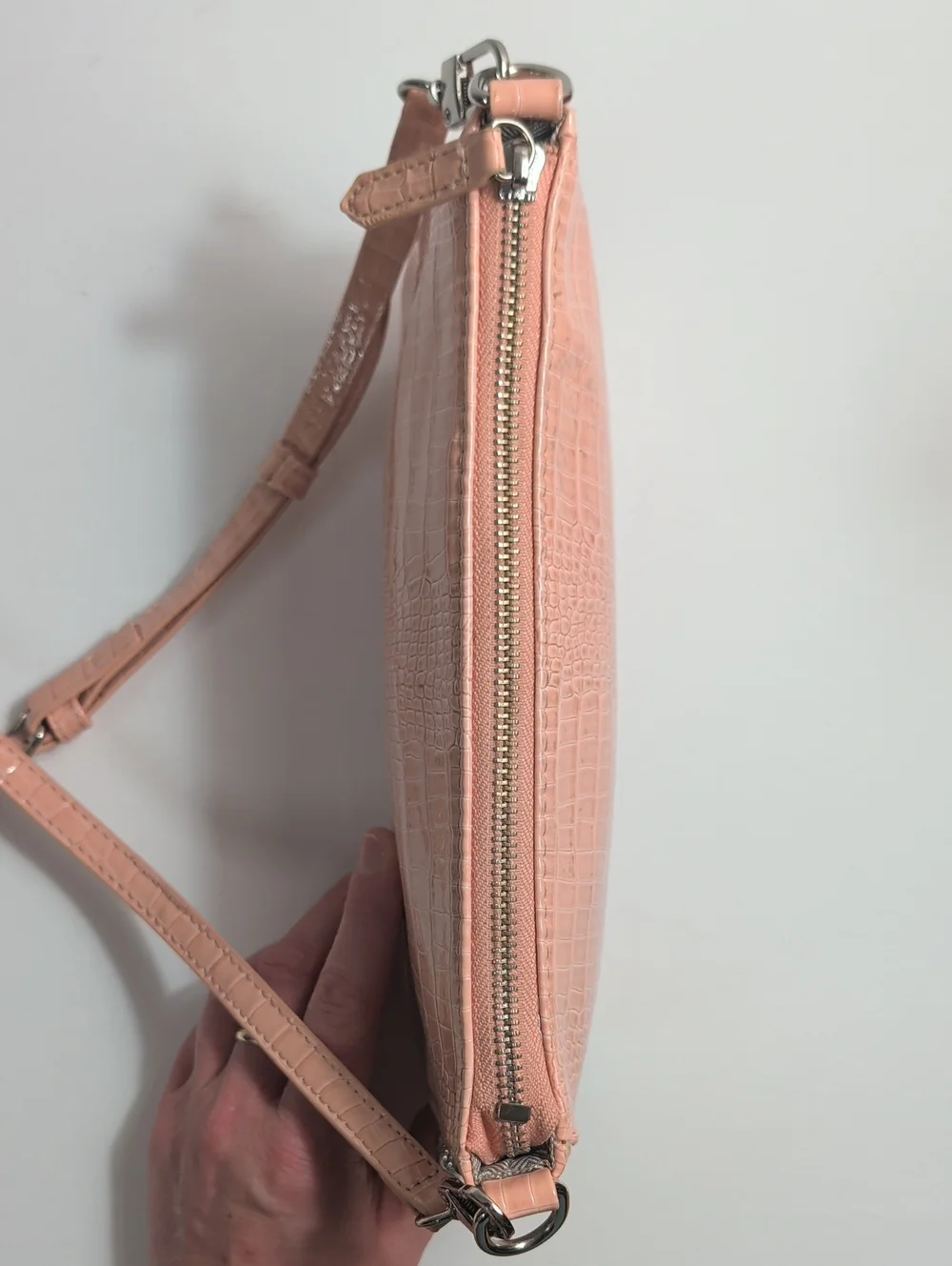 Light Pink Croc-Embossed Baguette Shoulder Bag Crossbody